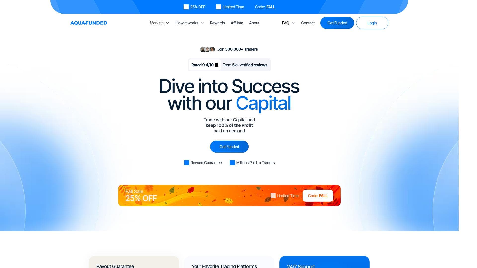 Aqua Funded website homepage