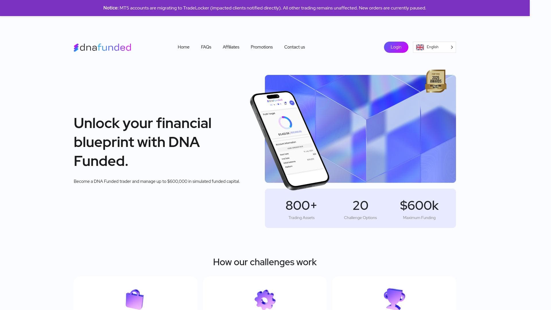 DNA Funded website homepage