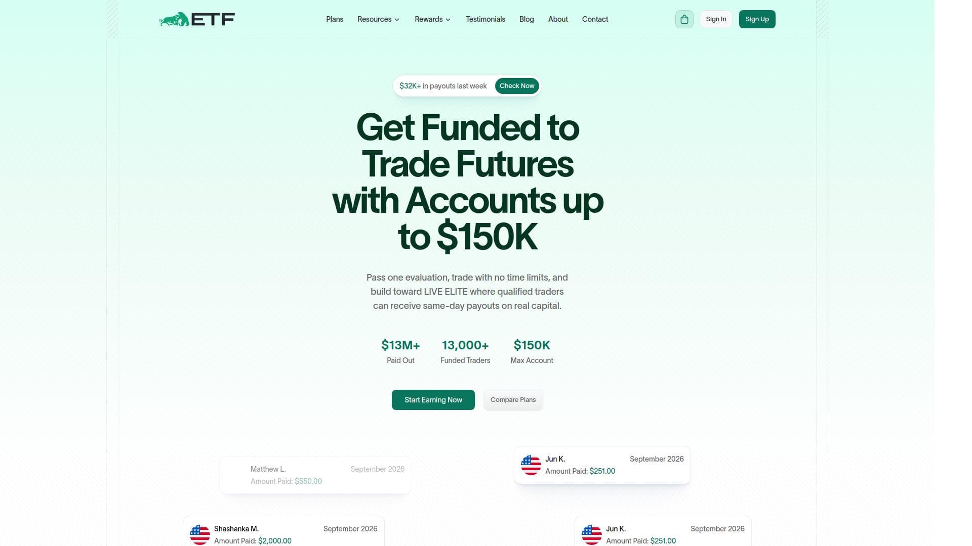 Elite Trader Funding website homepage