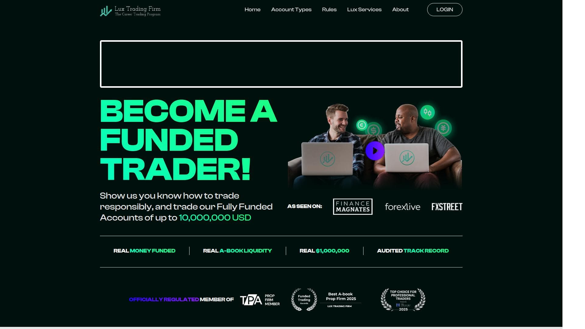 Lux Trading Firm website homepage