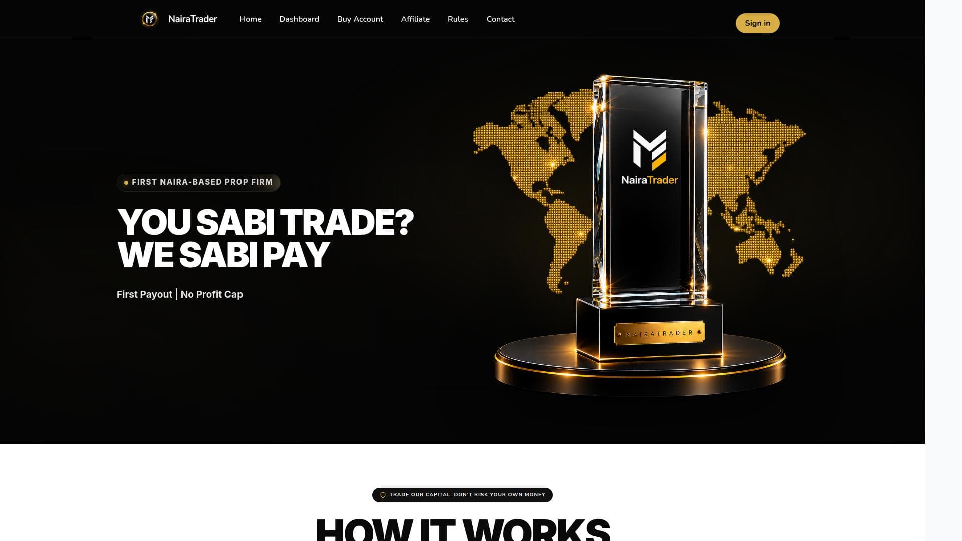 Naira Trader website homepage