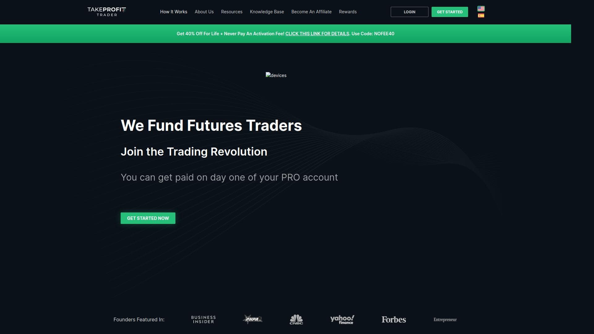 Take Profit Trader website homepage
