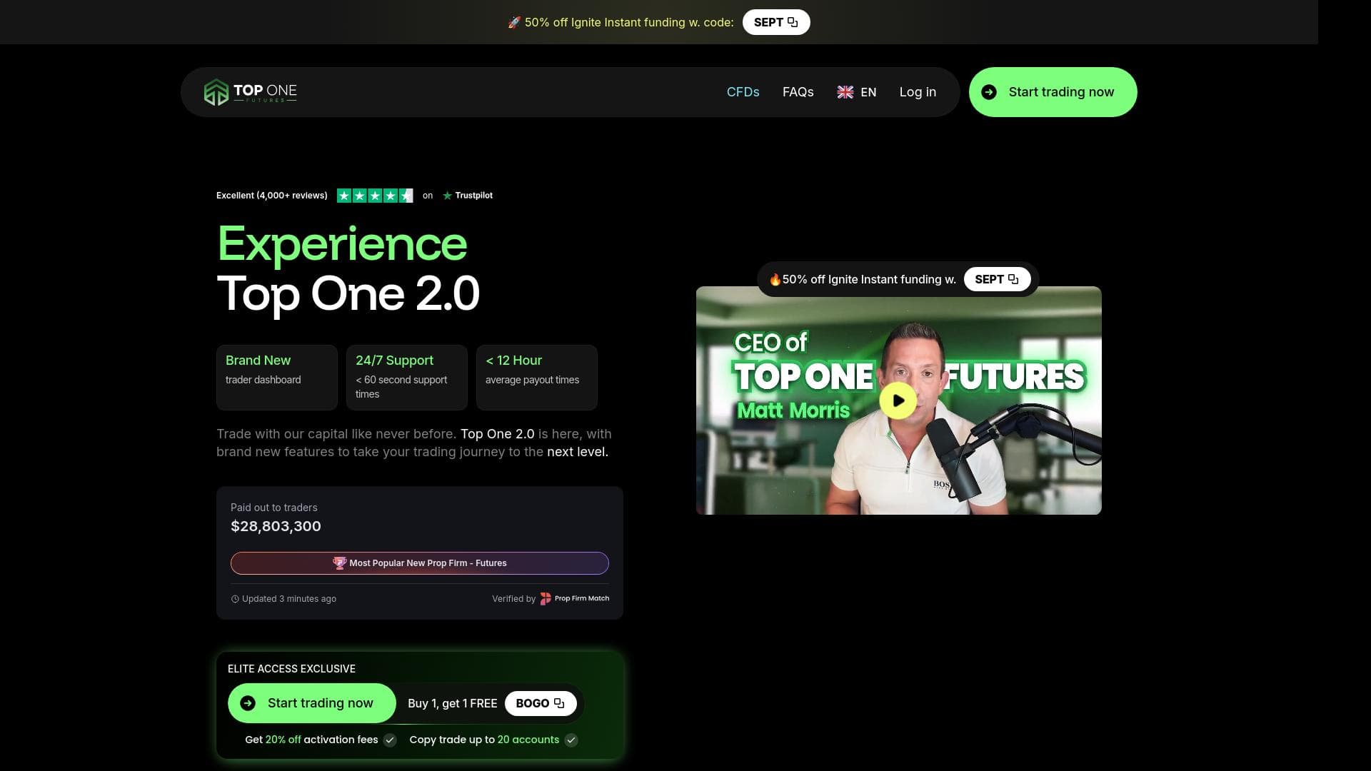 Top One Futures website homepage