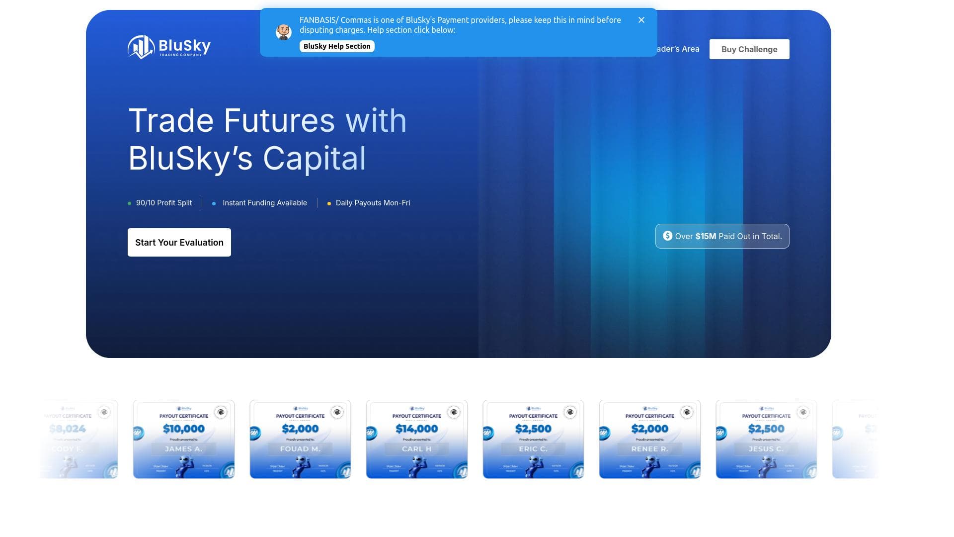 Blusky website homepage