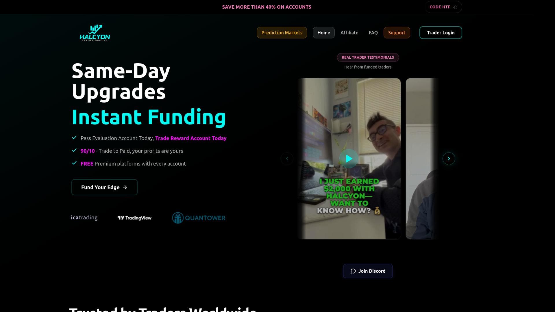 Halcyon Trader Funding website homepage