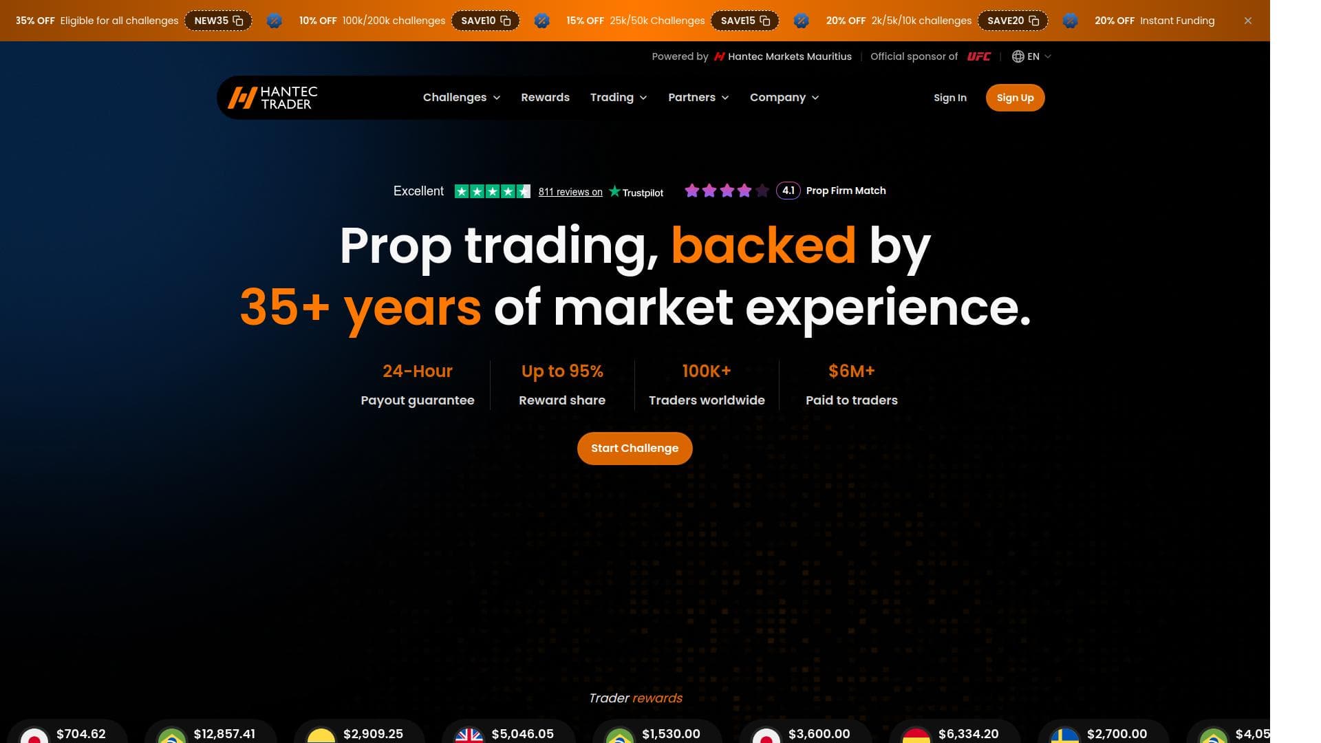 Hantec Trader website homepage