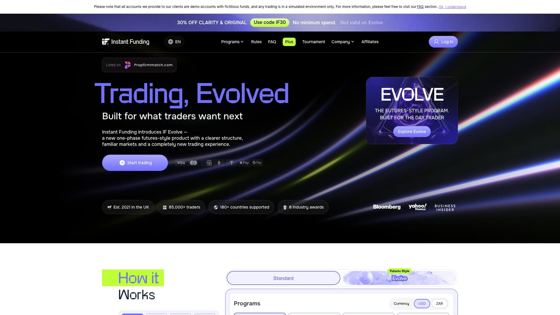 Instant Funding website homepage