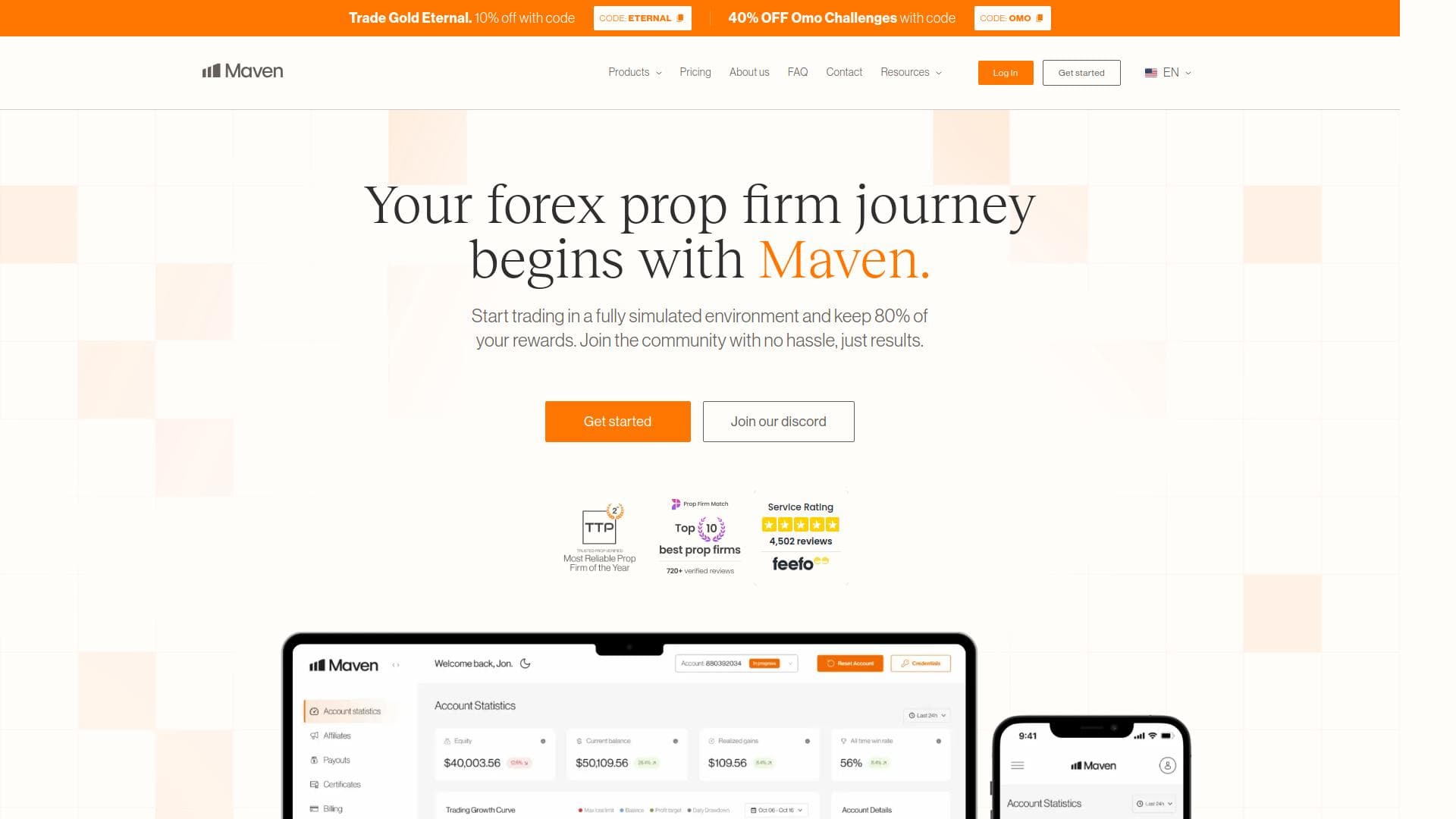 Maven Trading website homepage