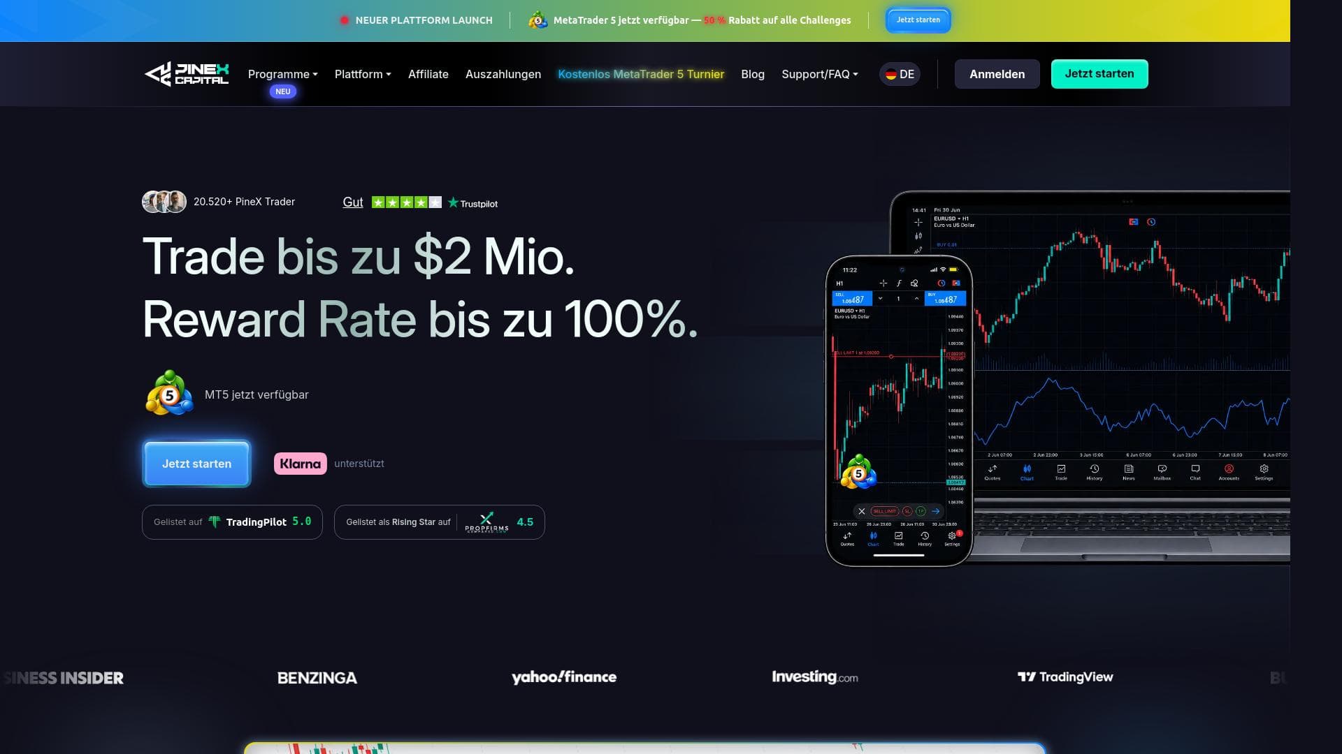 Pinex Capital website homepage