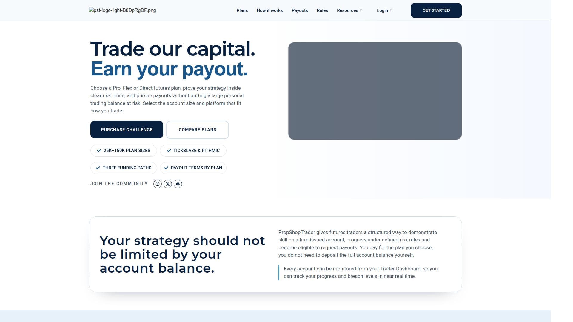 Prop Shop Trader website homepage