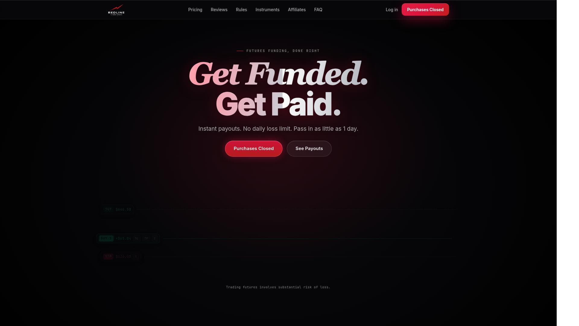 Redline Futures Trading website homepage