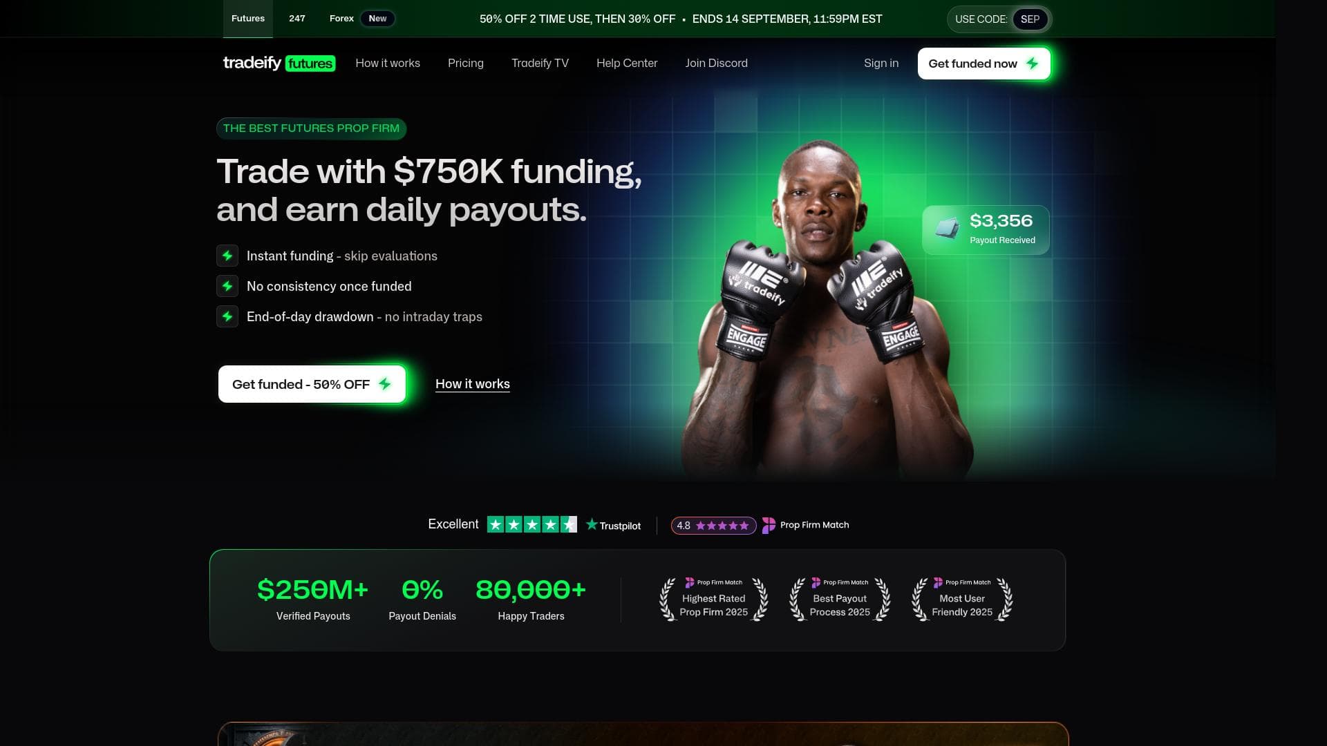 Tradeify website homepage