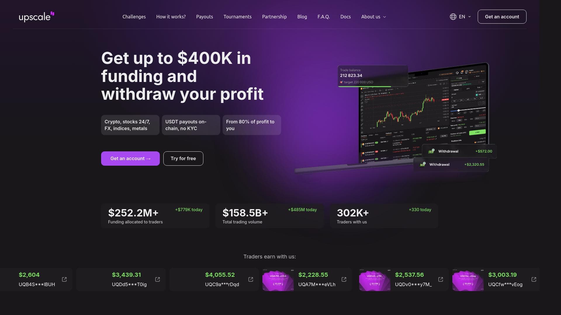 upscale website homepage