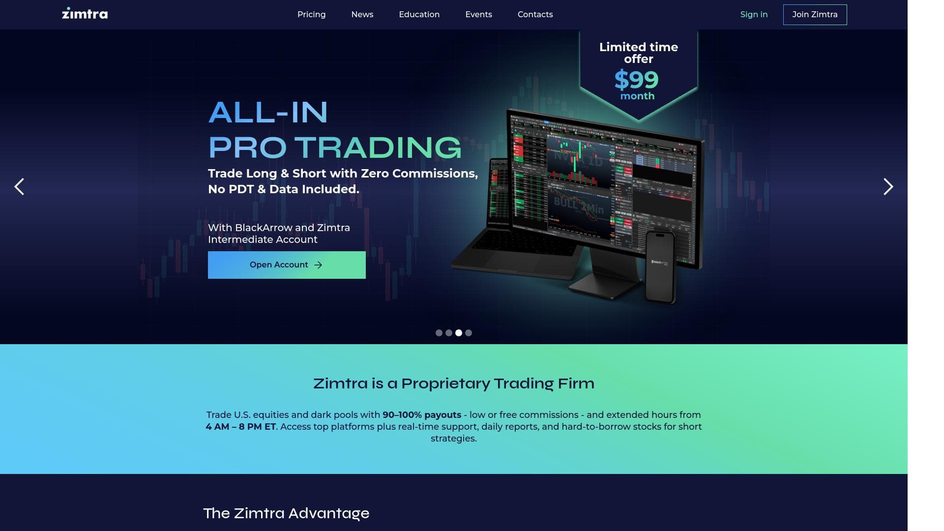 Zimtra website homepage
